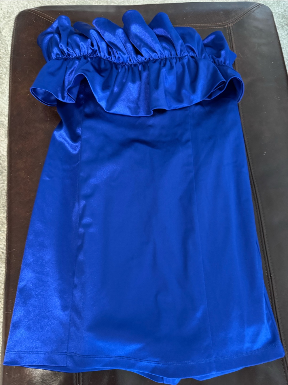 Strapless Ruffled Satin Dress - Royal Blue